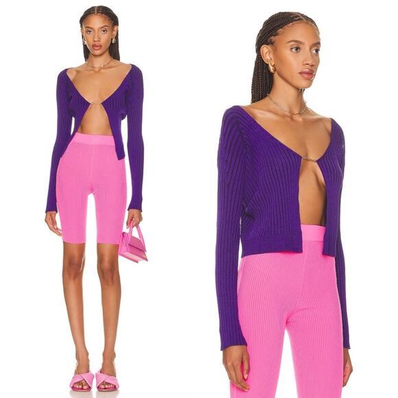 New Jacquemus La Maille Pralu Rib Cardigan Sweater Top in Purple Size 40/8-10 - Picture 2 of 16